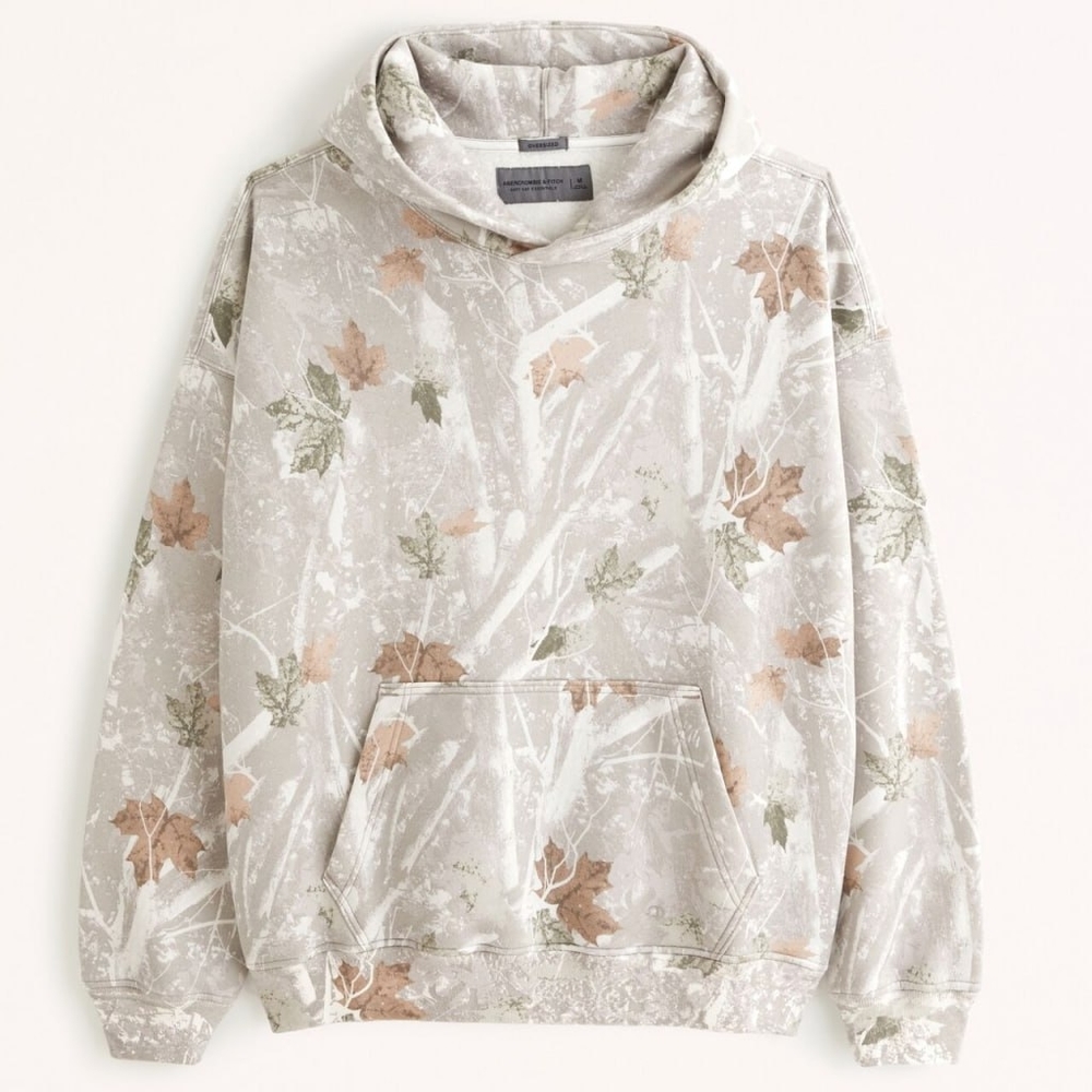 NWT Abercrombie Fitch Off White Camo Essential Popover Hoodie XL Regular UNISEX